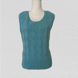 New Talbots Woman’s Sweater Vest Blue Crew Neck Cotton Blend Layer, Sz M